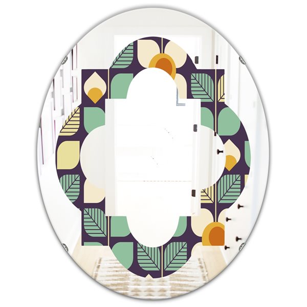 Designart 31.5-in Botanical Retro Design III Modern Oval Decorative Mirror in Blue