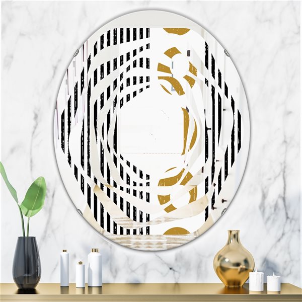 Designart 31.5-in x 23.7-in Vertical Retro Geometrical Pattern I Modern Oval Wall Mirror - Black