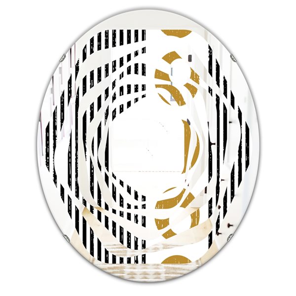 Designart 31.5-in x 23.7-in Vertical Retro Geometrical Pattern I Modern Oval Wall Mirror - Black