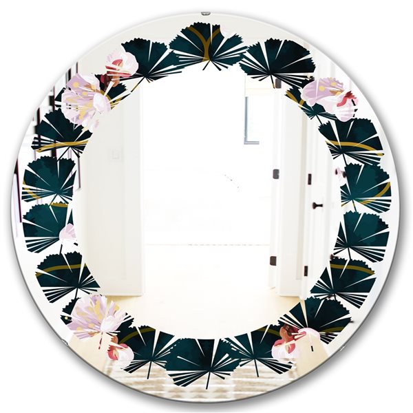 Designart 24-in x 24-in Retro Flower Pattern II Cottage Round Mirror in ...