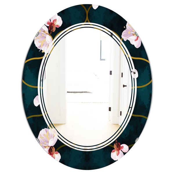 Designart 31.5-in x 23.7-in Retro Flower Pattern II Cottage Oval Mirror ...