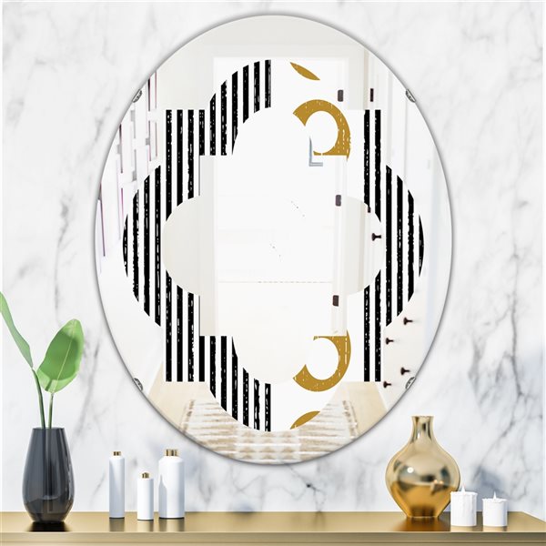 Designart 31.5-in x 23.7-in Vertical Retro Geometrical Pattern I Modern Oval Decorative Mirror in Black