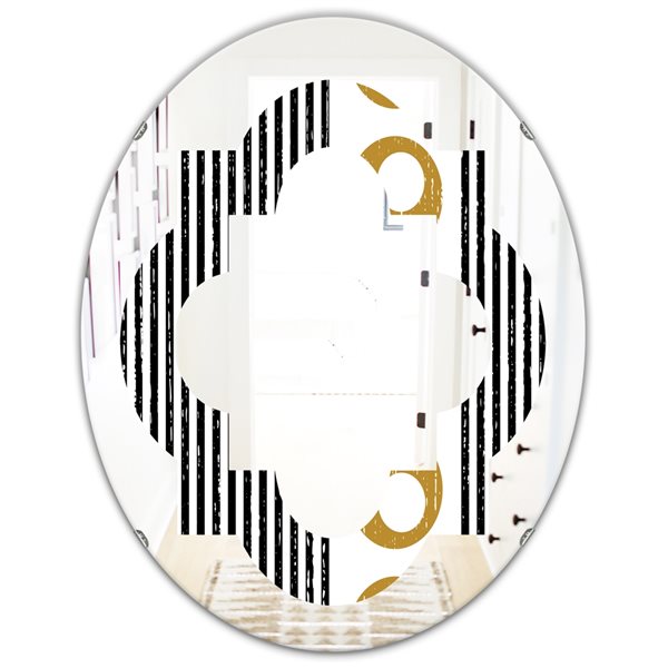 Designart 31.5-in x 23.7-in Vertical Retro Geometrical Pattern I Modern Oval Decorative Mirror in Black