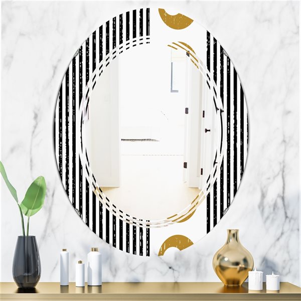 Designart 31.5-in x 23.7-in Vertical Retro Geometrical Pattern I Modern Oval Wall Mirror in Black