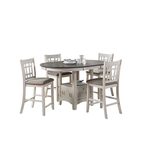 Ensemble de salle à manger blanc antique Janiper par HomeTrend avec table ovale, 5 pièces