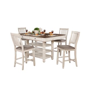 Ensemble de salle à manger blanc antique Nesbitt par HomeTrend avec table rectangulaire, 5 pièces