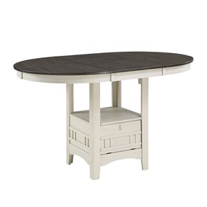 Table ovale hauteur comptoir Janiper par HomeTrend en placage en bois blanc antique avec base en bois blanc et rallonge