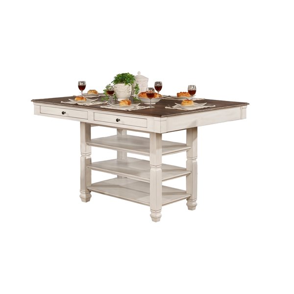 HomeTrend Nesbitt Antique White Wood Veneer Rectangular Fixed Counter Table with White Wood Base