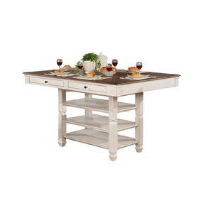 HomeTrend Nesbitt Antique White Wood Veneer Rectangular Fixed Counter Table with White Wood Base