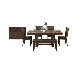 HomeTrend Wieland Light Rustic Brown Dining Room Set with Rectangular Table - 8-Piece