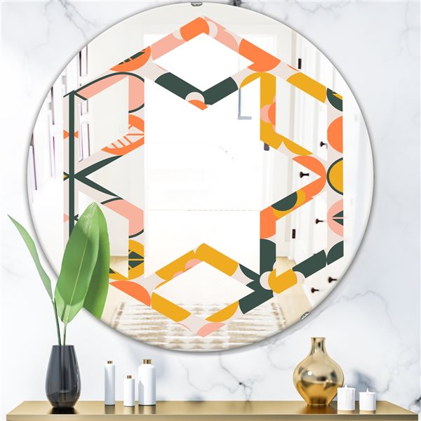 Designart Round 24-in Multicolour Botanical Retro Design II Polished ...