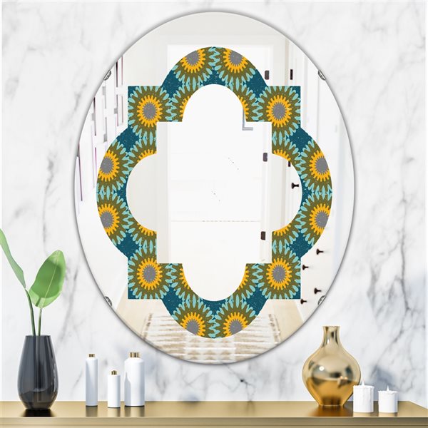 Designart 31.5-in L x 23.7-in W Oval Yellow Retro Circular Pattern I Polished Wall Mirror