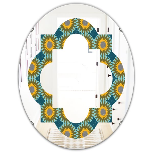 Designart 31.5-in L x 23.7-in W Oval Yellow Retro Circular Pattern I Polished Wall Mirror
