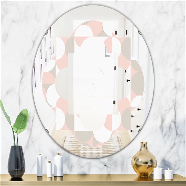 Designart 31.5-in L x 23.7-in W Oval Pink Retro Circular Pattern III Polished Wall Mirror