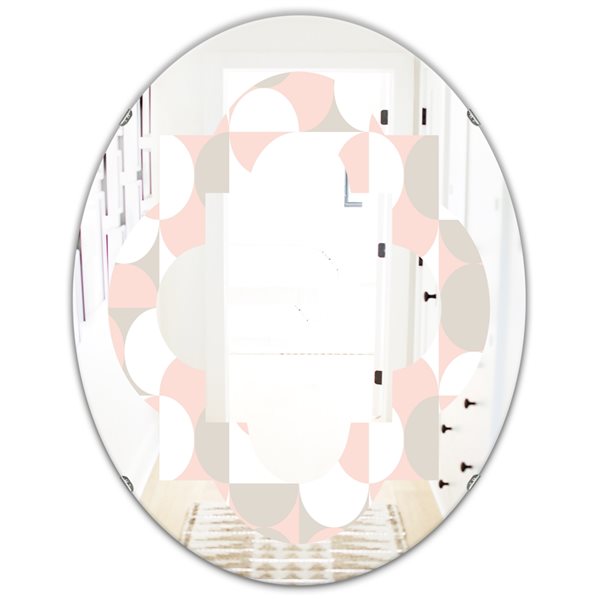 Designart 31.5-in L x 23.7-in W Oval Pink Retro Circular Pattern III Polished Wall Mirror