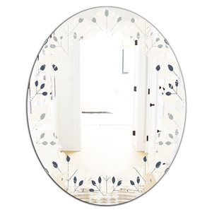 Designart 31.5-in L x 23.7-in W Oval White Floral Retro Botanical Pattern I Polished Wall Mirror