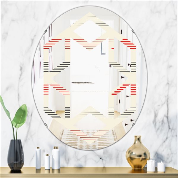 Designart Oval 31.5-in L x 23.7-in W Red Horizontal Retro Geometrical Pattern I Polished Wall Mirror