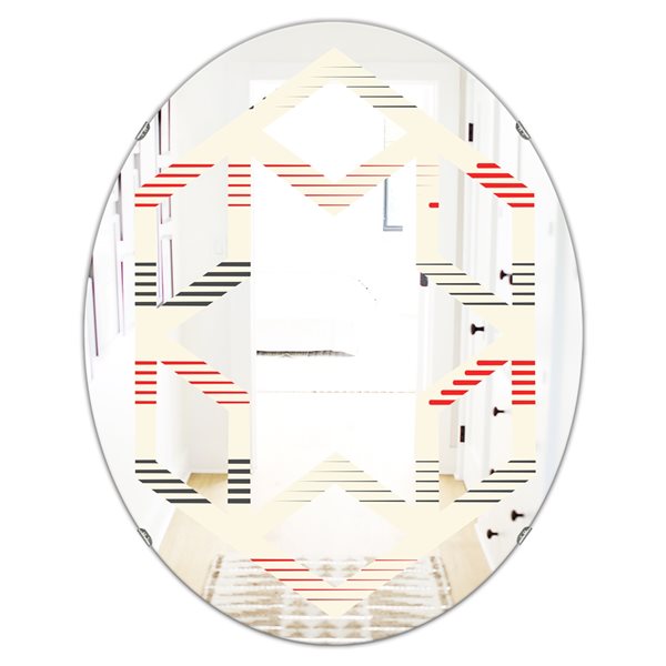 Designart Oval 31.5-in L x 23.7-in W Red Horizontal Retro Geometrical Pattern I Polished Wall Mirror
