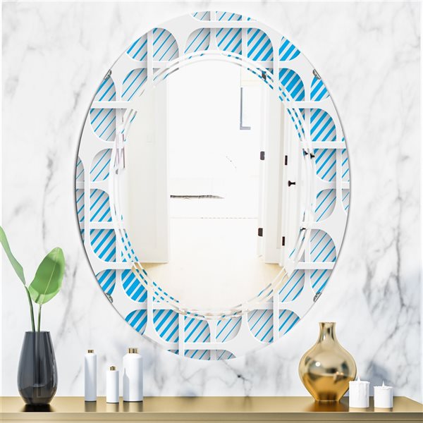 Designart 31.5-in L x 23.7-in W Oval 3D Blue and White Pattern II Polished Wall Mirror