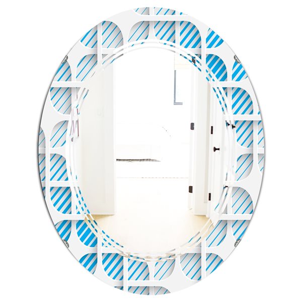 Designart 31.5-in L x 23.7-in W Oval 3D Blue and White Pattern II Polished Wall Mirror