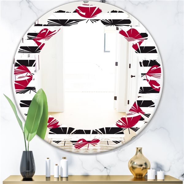 Designart 24-in Black Round Red Lips Fashion Pattern Polished Wall Mirror