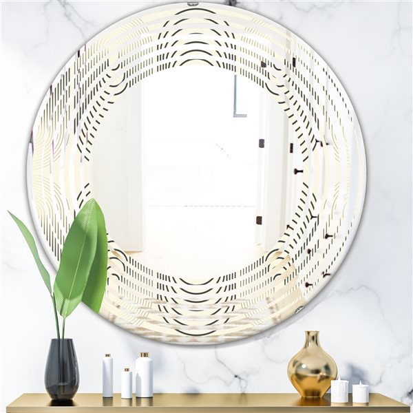 Designart 24-in Grey Round Monochrome Geometric Pattern X Modern Polished Wall Mirror