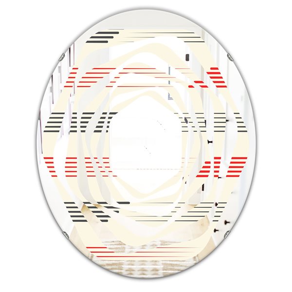 Designart 31.5-in L x 23.7-in W Red Oval Horizontal Retro Geometrical Pattern I Polished Wall Mirror