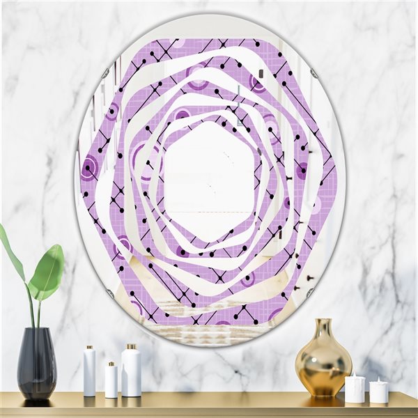 Designart 31.5-in L x 23.7-in W Oval Purple 1950 Retro Pattern III Polished Wall Mirror
