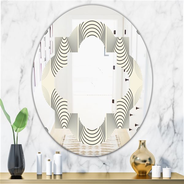 Designart 31.5-in L x 23.7-in W Oval Grey Monochrome Geometric Pattern X Polished Wall Mirror