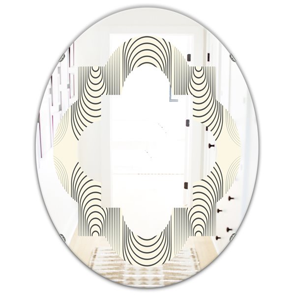Designart 31.5-in L x 23.7-in W Oval Grey Monochrome Geometric Pattern X Polished Wall Mirror