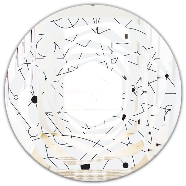 Designart Round 24-in White Retro Geometric Grid III Polished Wall Mirror