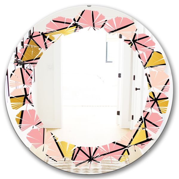 Designart Round Pink 24-in Triangular Gold Design II Polished Wall ...