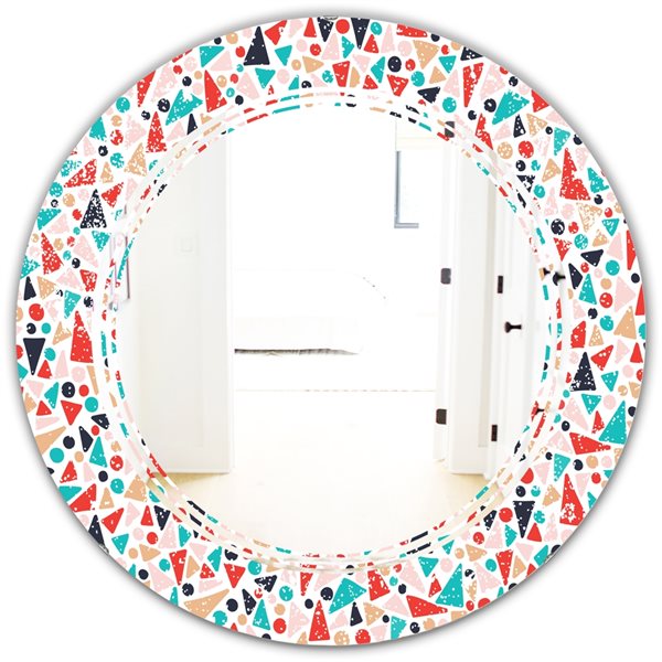 Designart Round 24-in Multicolour Retro Abstract Pattern Design II Polished Wall Mirror