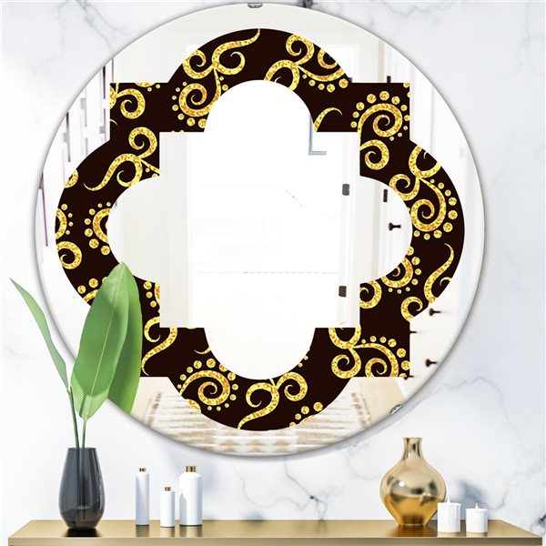 Designart 24-in Round Gold and Black Swirl II Polished Wall Mirror