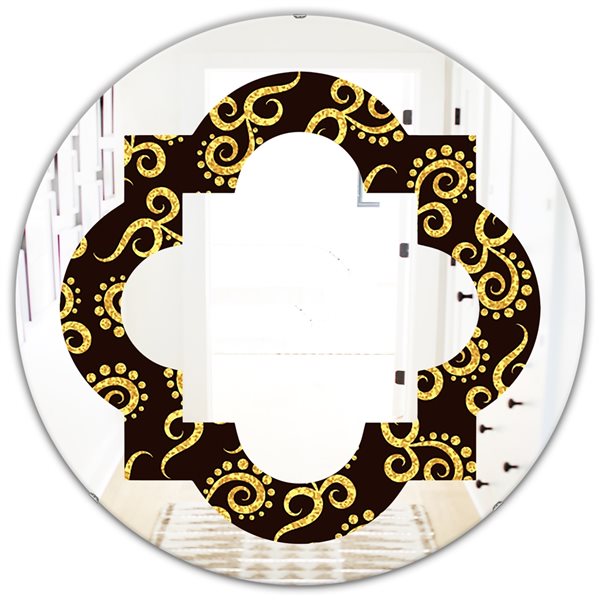 Designart 24-in Round Gold and Black Swirl II Polished Wall Mirror
