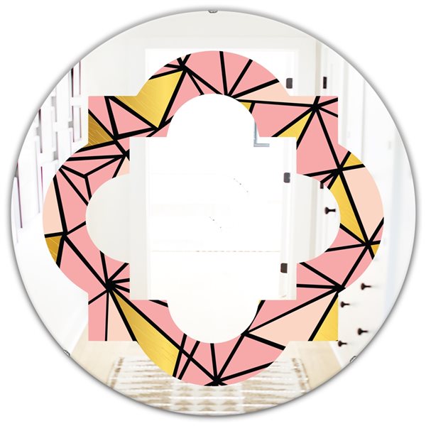 Designart 24-in Round Pink Triangular Gold Design II Polished Wall Mirror