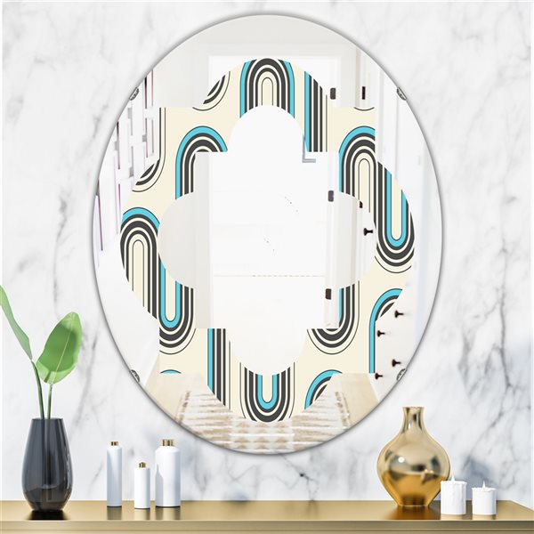 Designart 31.5-in L x 23.7-in W Oval Grey Retro Geometrical Abstract Minimal Pattern IV Polished Wall Mirror