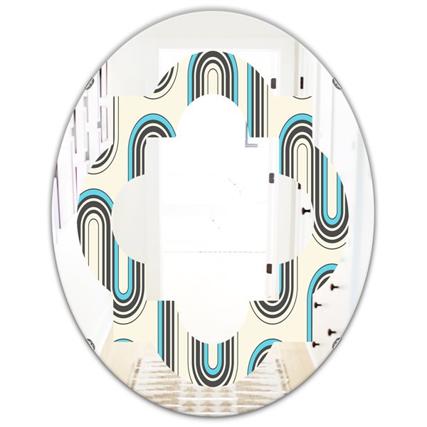 Designart 31.5-in L x 23.7-in W Oval Grey Retro Geometrical Abstract Minimal Pattern IV Polished Wall Mirror