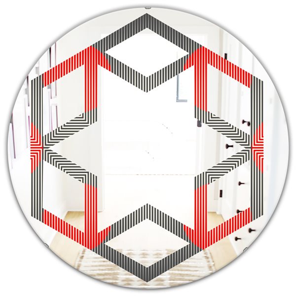 Designart Round 24-in Red Modern Circle and Line Geometric Pattern ...