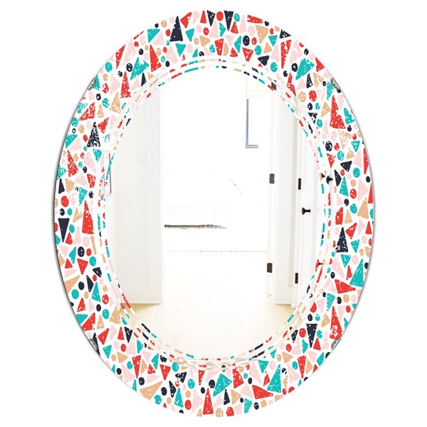 Designart Oval 31.5-in L x 23.7-in W Multicolour Retro Abstract Pattern Design II Polished Wall Mirror