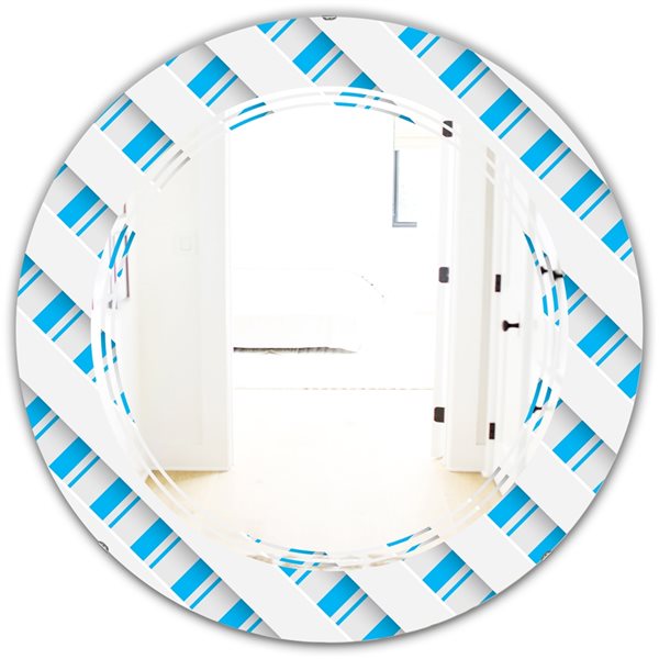 Designart 24-in Round 3D Blue and White Pattern VI Polished Wall Mirror ...