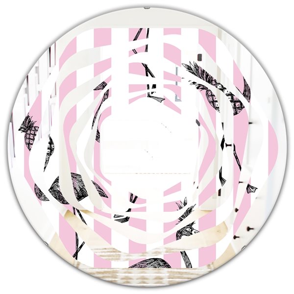 Designart Round 24-in Flamingo on Pink Polished Wall Mirror MIR24136-C6 ...