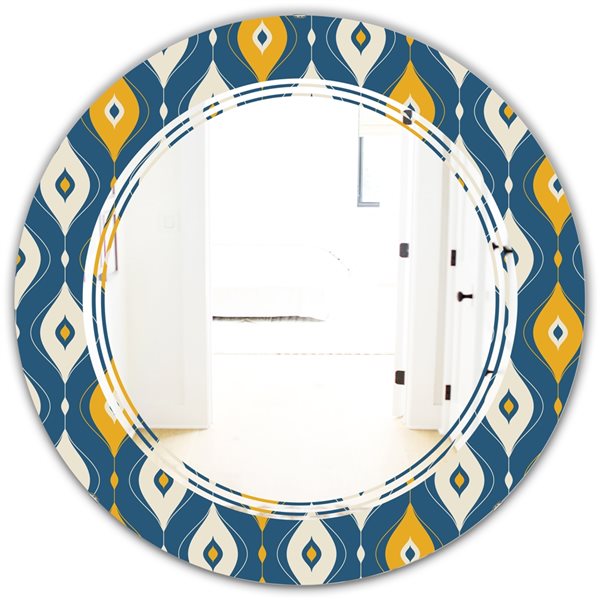 Designart Round 24-in Blue Retro Abstract Pattern II Polished Wall ...