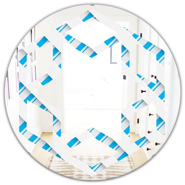 Designart 24-in Round 3D White and Blue Pattern VI Modern Polished Wall Mirror