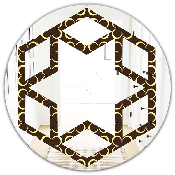 Designart Brown 24-in Round Floral Retro Pattern II Polished Wall Mirror