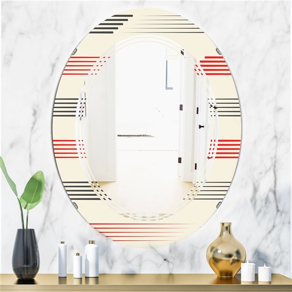 Designart Red 31.5-in L x 23.7-in W Oval Horizontal Retro Geometrical Pattern I Polished Wall Mirror