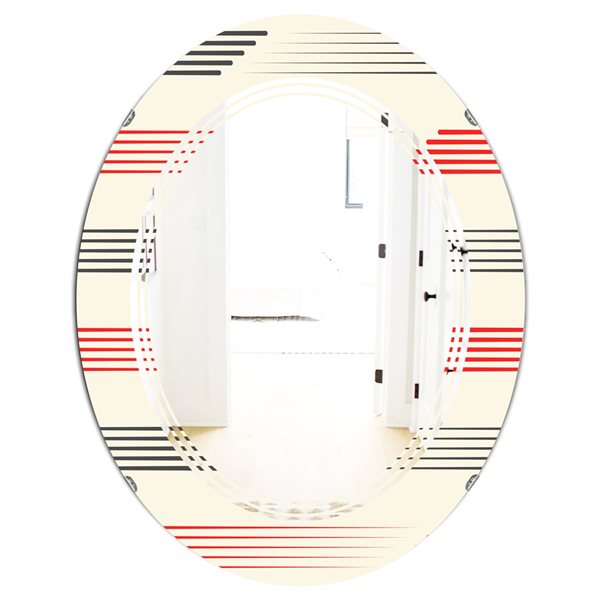 Designart Red 31.5-in L x 23.7-in W Oval Horizontal Retro Geometrical Pattern I Polished Wall Mirror
