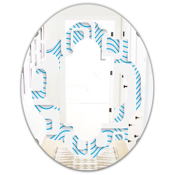Designart 31.5-in L x 23.7-in W Oval 3D White and Blue Pattern I Polished Wall Mirror