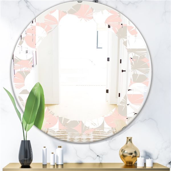 Designart Round Pink 24-in Retro Circular Pattern III Polished Wall Mirror