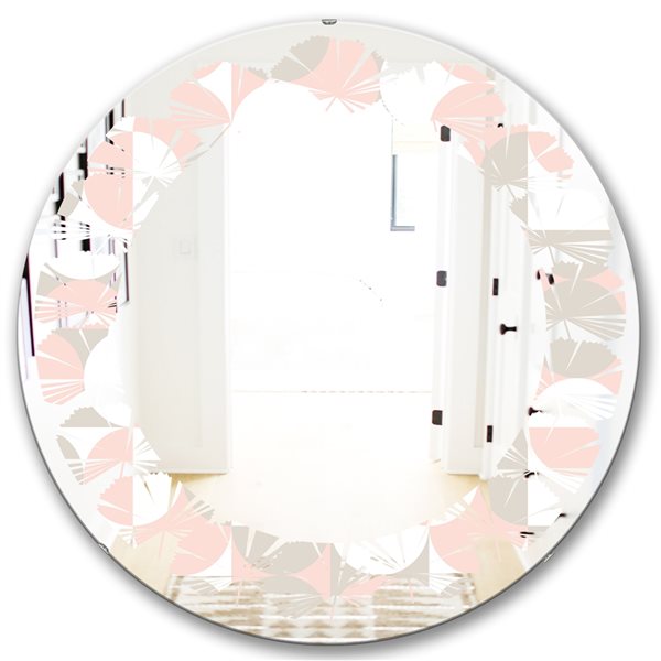 Designart Round Pink 24-in Retro Circular Pattern III Polished Wall Mirror